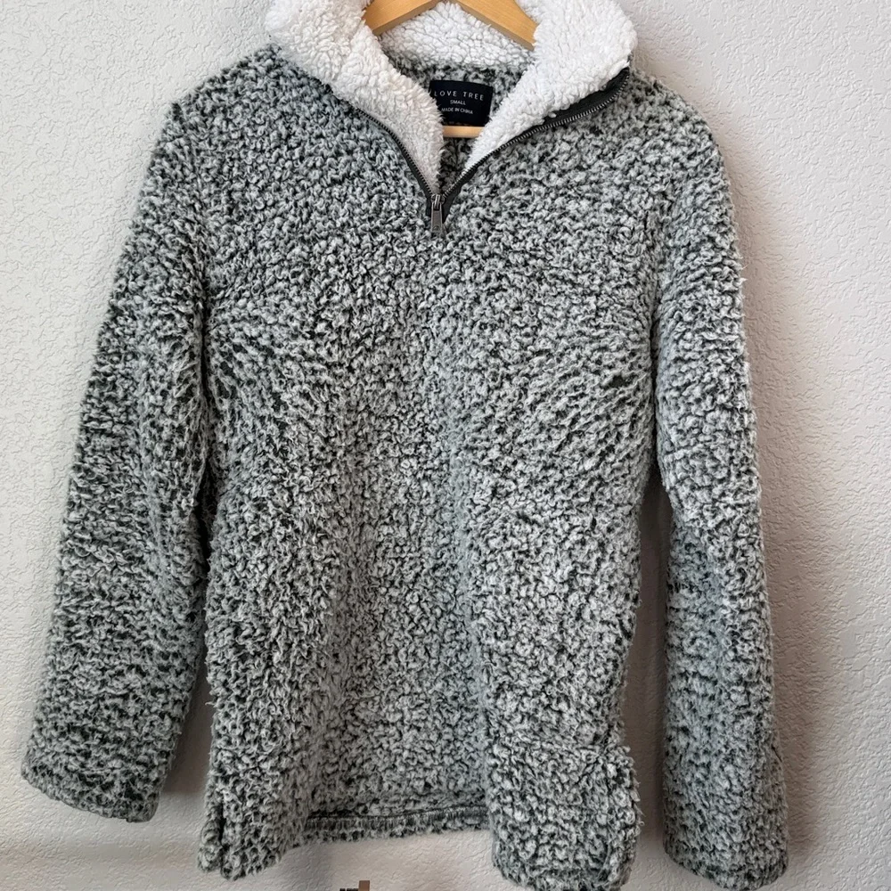 Love Tree Sherpa Sweater Quarter Zip Green and White Size Small - Picture 1 of 8